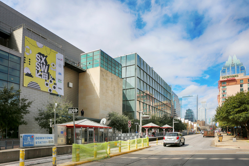 Capitol metro rail station at Austin Convention Center at 4th street during the SXSW, downtown